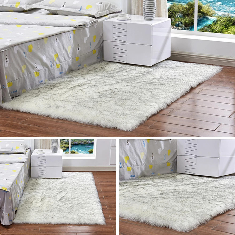 Artificial Sheepskin Fur Rug Acrylic Flower Soft Fluffy Carpet Bedroom Living Room Floor Furry Silky Plush Tapete 30/40/50/60cm