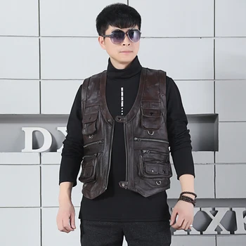 

More than 2020 custom new pocket man head layer cowhide leather vest