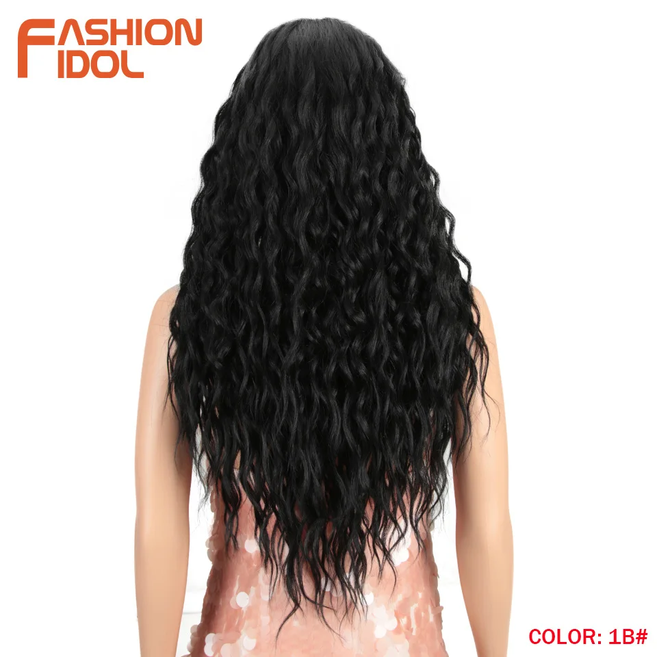FASHION IDOL 28 inch Hair Synthetic Lace Front Wigs For Black Women Soft Loose Wave Hair Ombre Brown Pink Heat Resistant Hair - Цвет: # 1B