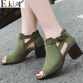 

Eokkar 2019 Ankle Strap Women Pumps Square High Heel Peep Toe Fashion Pu Leather Platform Women Sandals Women Shoes Size 34-43