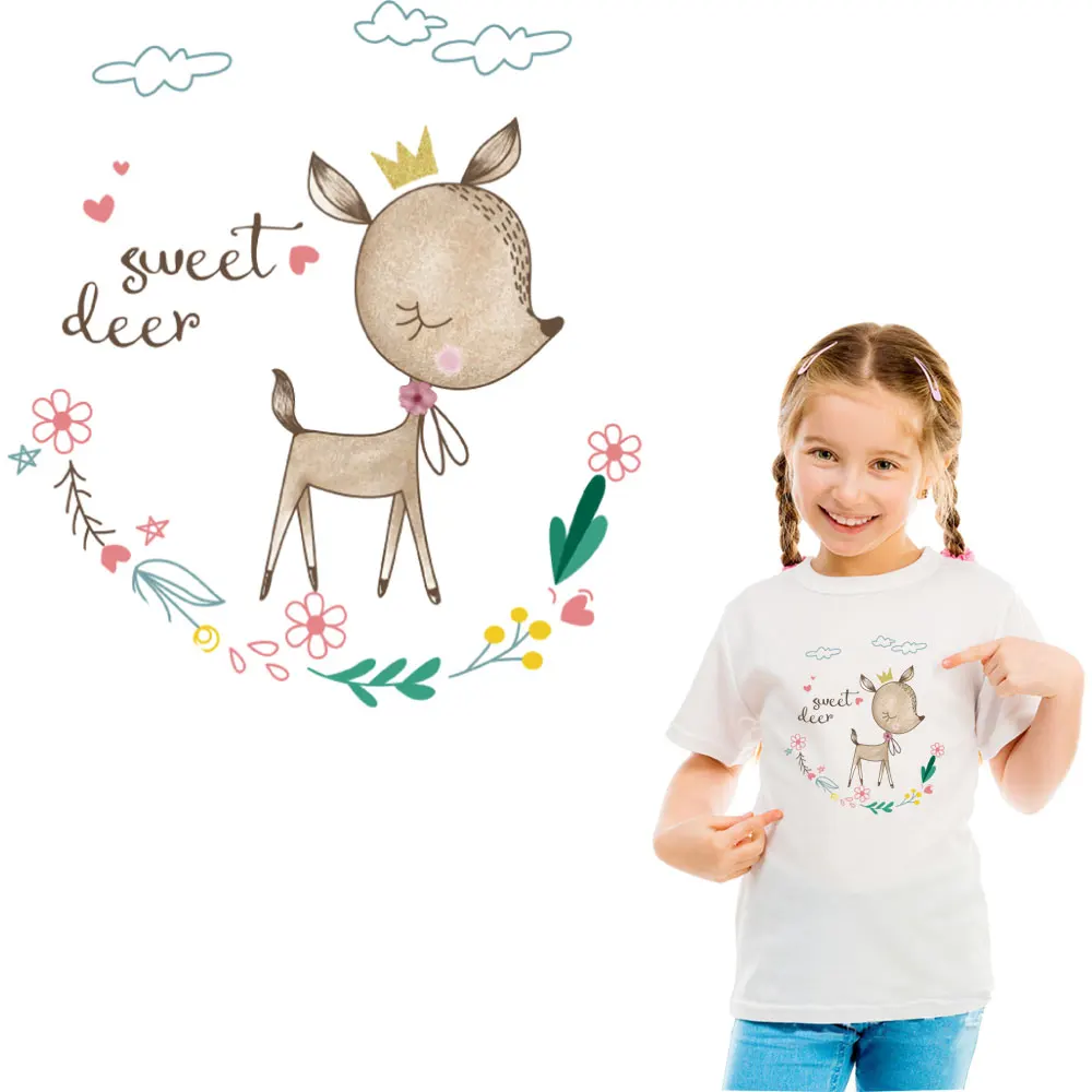 

sweet deer iron patches for clothing cute thermal stickers heat transfer patch for t-shirt diy applique a-level washable parches