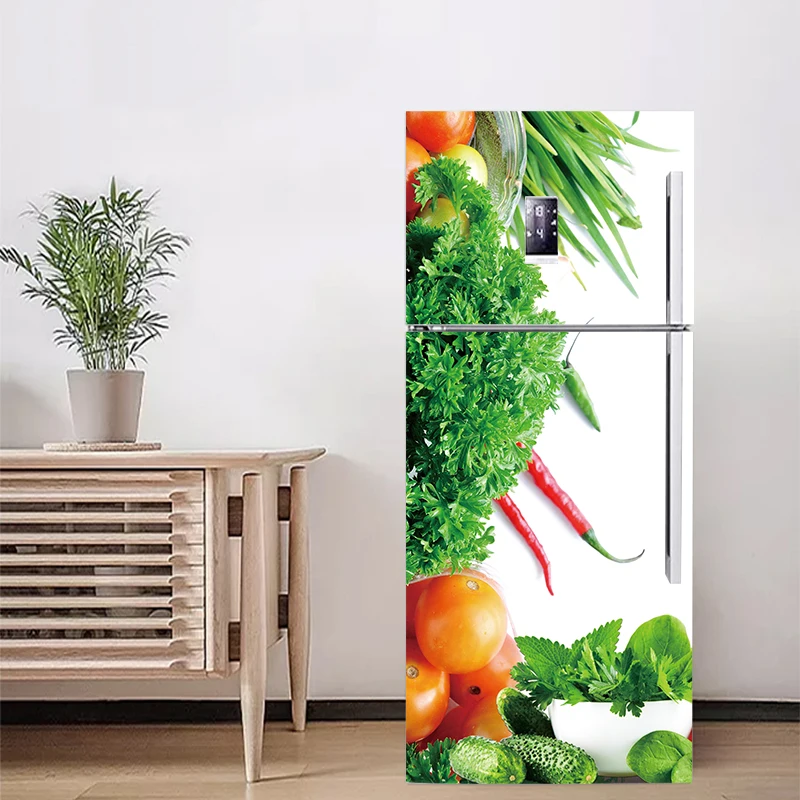 New Creative Fruit vegetable Pattern Fridge Sticker PVC Refrigerator Door Kitchen Self-adhesive Wall Stickers Decor