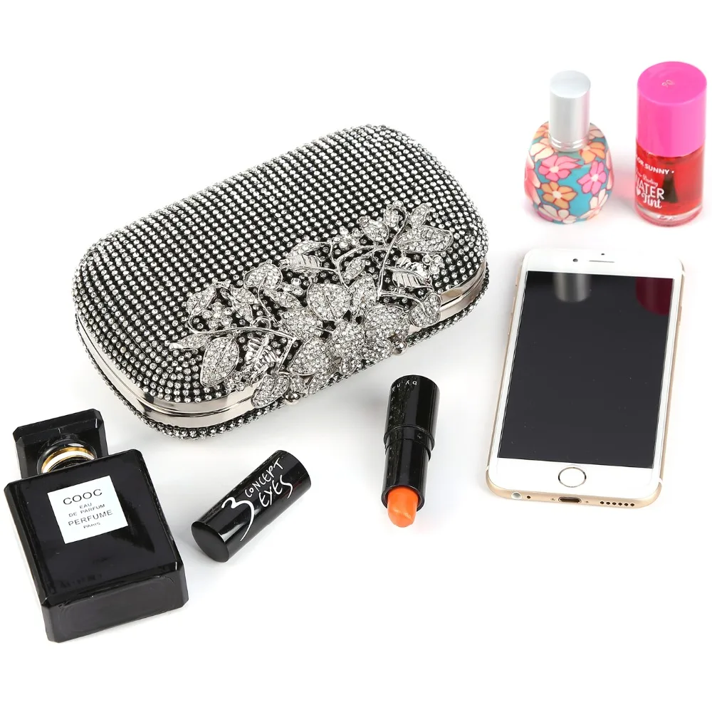 

2017 Fashion Women Handbags Studded Flower Diamond Evening Bags Wedding Party for Lady Clutches bags Purse Silver Gold Black
