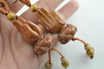 

Buddhist Carved Wood Key Chains Buddha's Lotus Basement Hand Keep Safety Bring Fortune Protective talisman