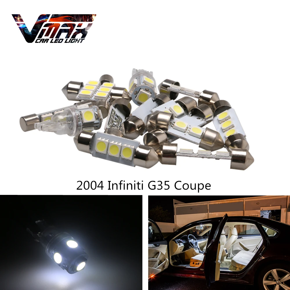 VMAX 7pcs Xenon White 6500K LED Interior Light Package Kit Auto Car Lamps for 2004 Infiniti G35