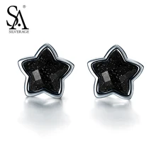 PLATA DE Verdadera Plata de Ley 925 Estrella Stud Pendientes de Joyería Fina Mujeres Negro Aventurina Piedra Preciosa 2016 Nuevo Regalo 11.11