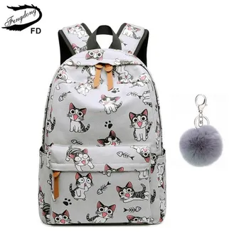 FengDong school bags for teenage girls schoolbag children backpacks cute animal print canvas school backpack kids cat bag pack fengdong brand fashion black mini backpack for girls school bags children backpacks kids bag cute small backpack female bagpack