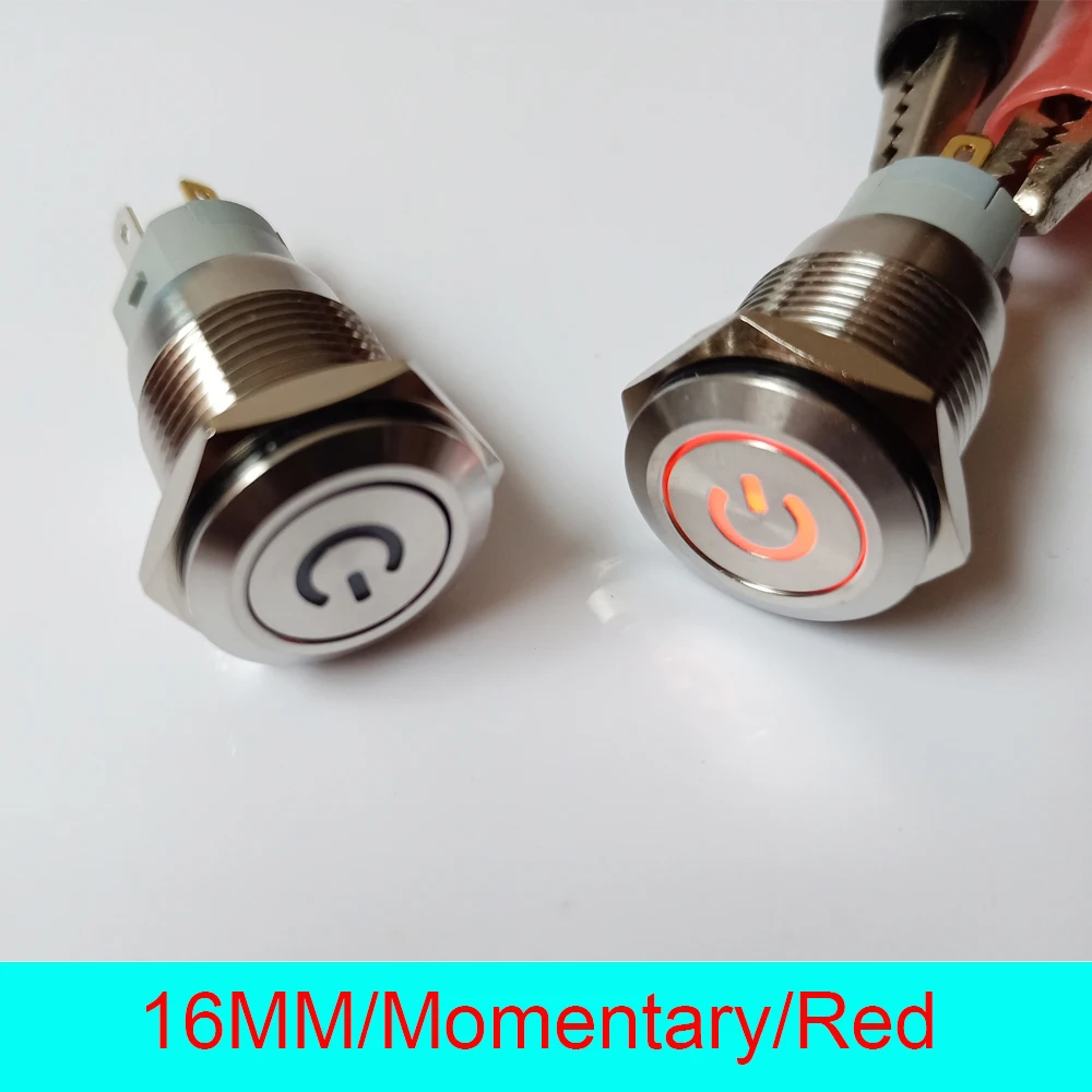 

50pcs 16mm Stainless Steel IP67 Waterproof Momentary 24V LED Illuminated Power Metal Push Button Switch