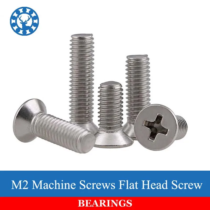 

50Pcs M2 DIN965 ISO7046 JISB1111F GB819 304 Stainless Steel Machine Screws Flat Head Screw