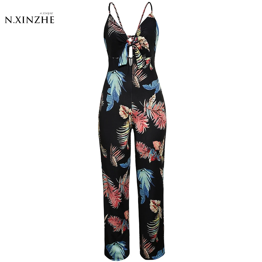 Spaghetti Strap Backless Printed Sleeveless Jumpsuits Spaghetti Strap Backless Printed Sleeveless Jumpsuits