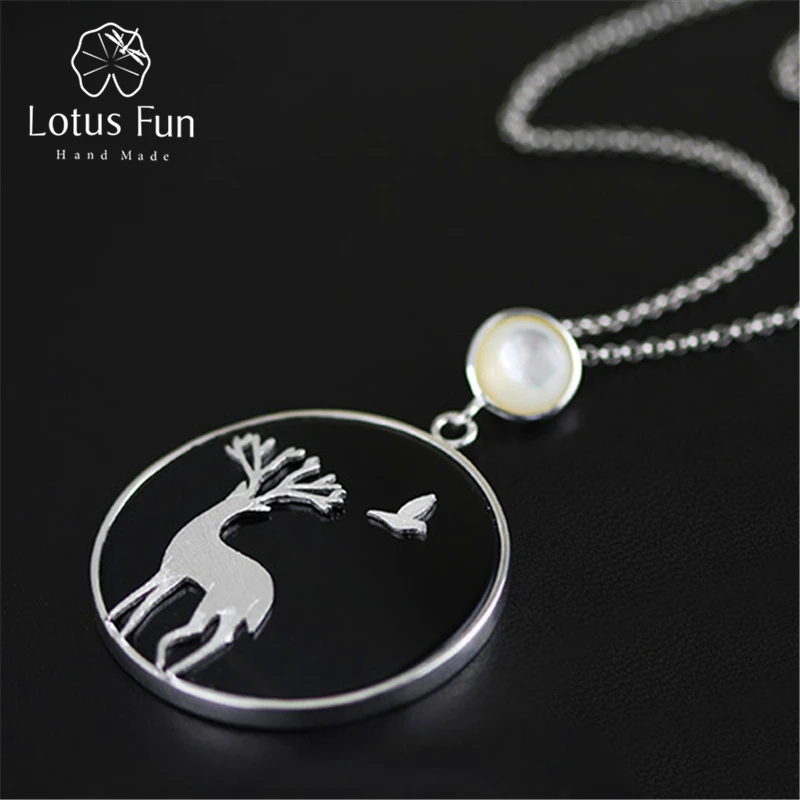 

Lotus Fun Real 925 Sterling Silver Natural Agate Handmade Fine Jewelry Deer and Bird Pendant without Necklace Women Acessorios