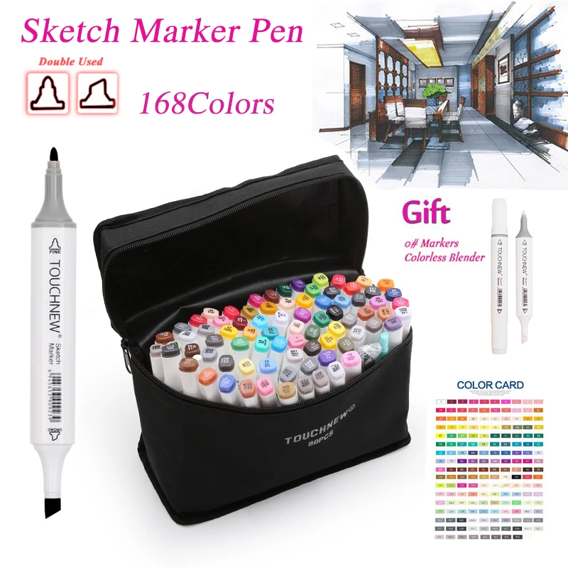 

TouchFIVE 20/30/40/60/80 Color Markers Manga Drawing Markers Pen Alcohol Based Sketch Oily Dual Brush Pen Art Supplies