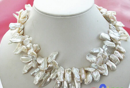 

Jew2706 2row 16" 22mm naturel dens white biwa freshwater pearl necklace