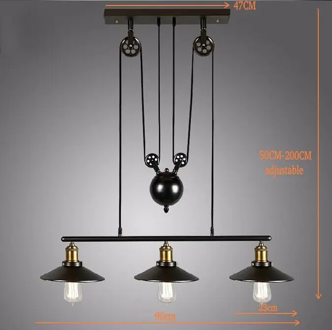 

Ceiling Lights Vintage American Country Loft Edison Wheel Light Lifting Lights Industrial Pulley Light Adjustable Lamp Bar Decor