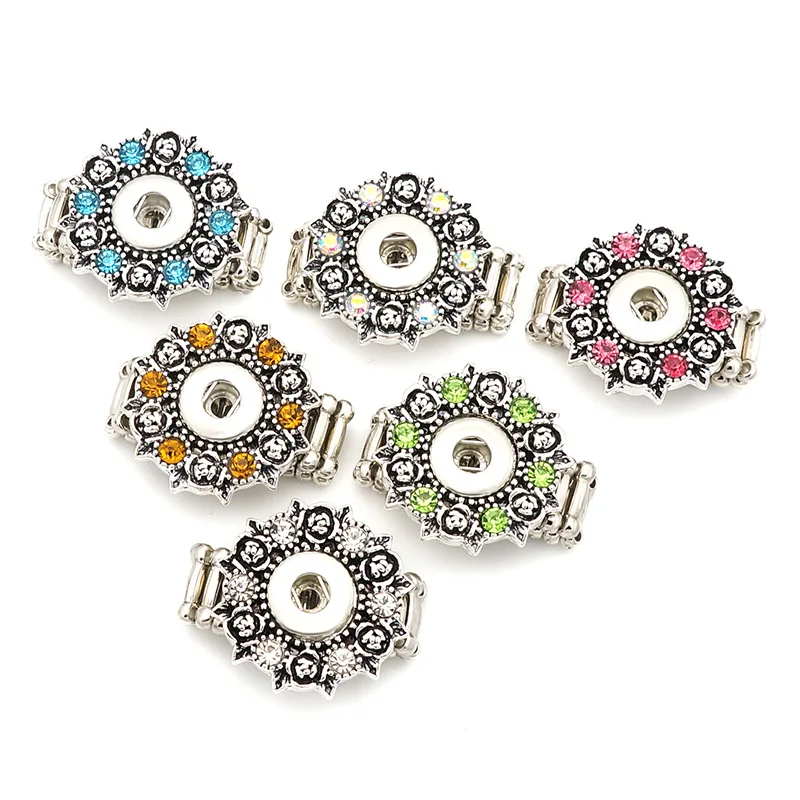 

New Fashion elegant charming Rhinestone Flower crystal snap ring adjustable fit 12mm snap buttons wholesale JZ0027