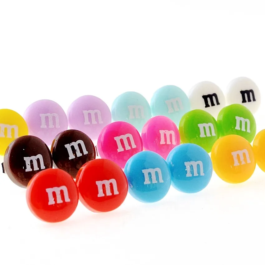 

Free Shipping 4pcs( 2pairs ) Candy Letter M Resin Earring Post Cute Sweet Gift 14mm b0022