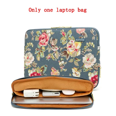 Waterproof Canvas Printing Women Men Sleeve Laptop Bag For Macbook Air 13 Pro 11 12 14 15 Case For Xiaomi Asus Lenovo Cover - Цвет: Light blue flower