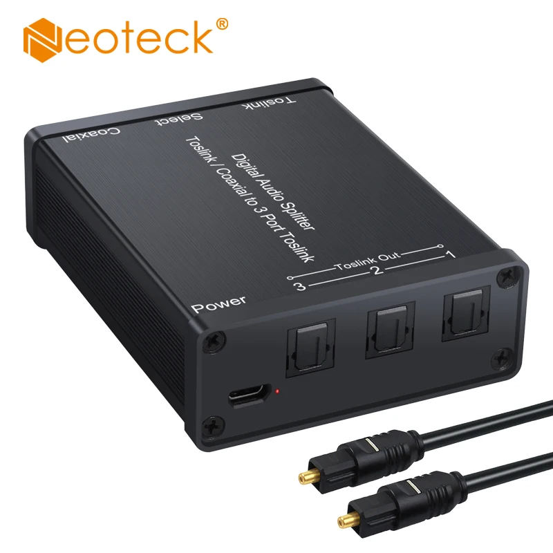 

Neoteck Aluminum Alloy Digital Audio Splitter 2 In 3 Out Toslink/Coaxial Switcher Splitter Coaxial to Toslink Converter Adapter
