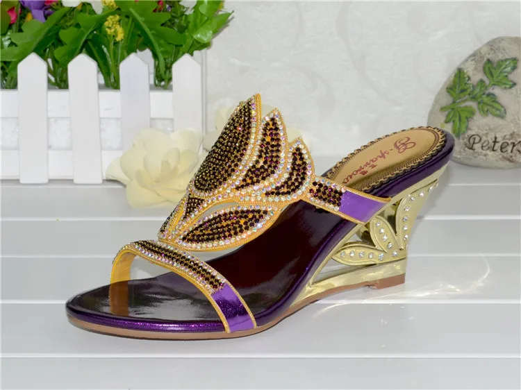 Purple Korean Sexy Diamond Fashion Casual Open Toe Slippers With Heel Womens Shoes Large Sizes High Heels Sandals Wedges 2016-8