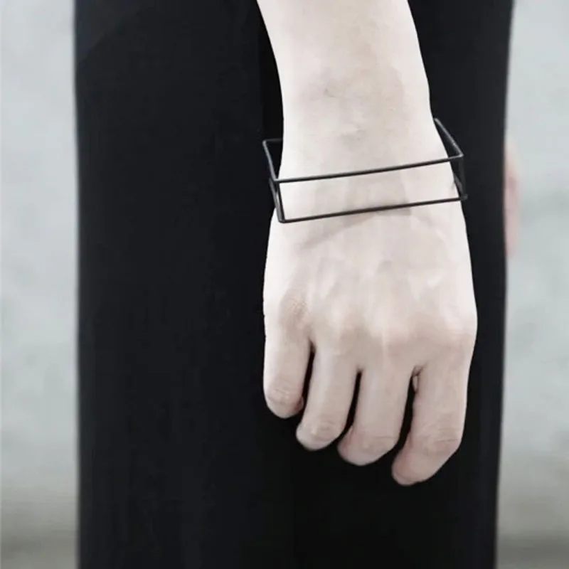 Bangle bracelet Brief Style Minimalist Black Plated Copper Hollow Out Triangle Square Bangle Cuff Statement Bracelets & Bangles Bijoux