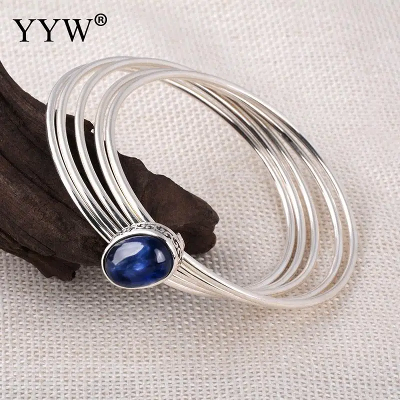 

925 Sterling Silver Jewelry Simple Bracelet & Bangle With Blue Cubic Zircon Water Drop Bead Bracelets For Women Fashion Jewelry