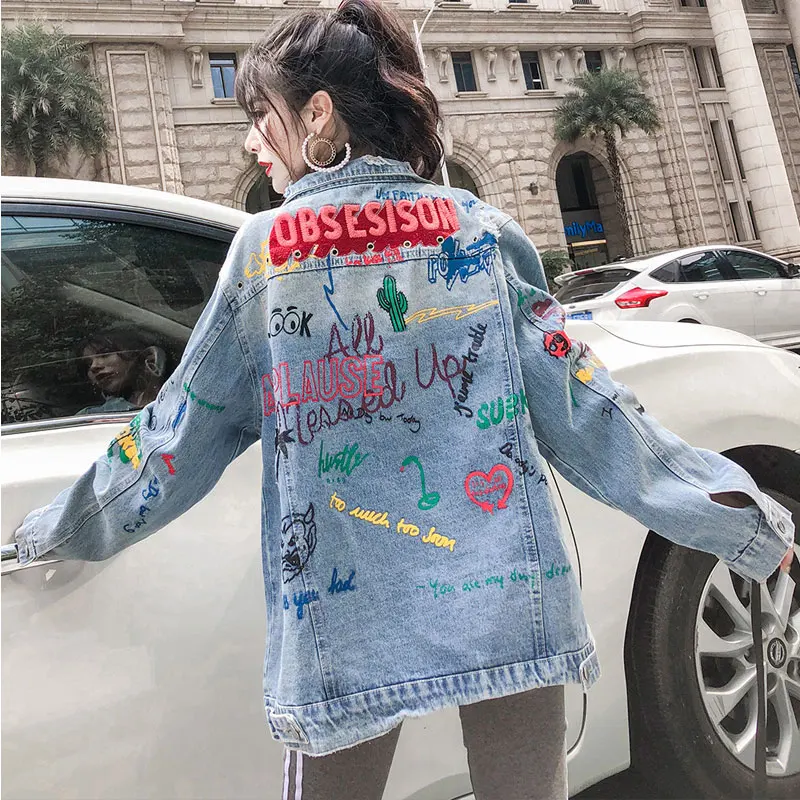 Brodé Blue Vintage Courte Femmes Jeans Printemps Mode Veste 2019 464 Bf Nouveau Casual De Manteau Automne Survêtement Denim T8zxPB