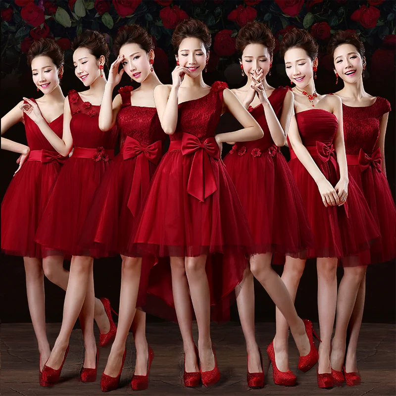 

Sweet Memory burgundy bridesmaid dresses bride sister group performance graduation bridesmaid dress SW180312