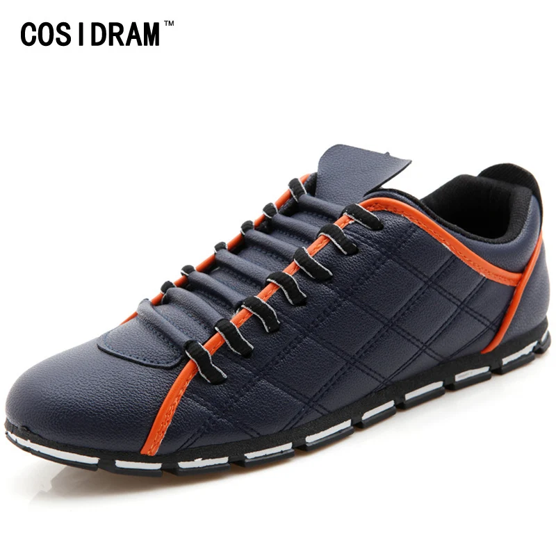 COSIDRAM Fashion Flat Heels Men Casual Shoes PU Le...