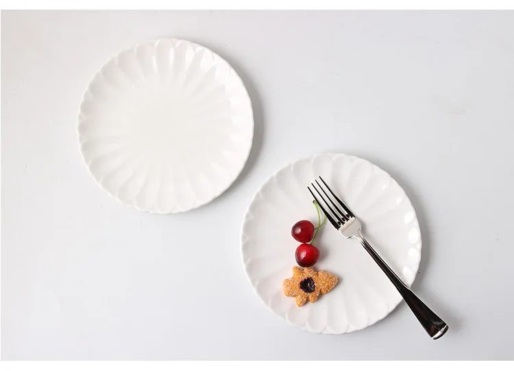 Столовая посуда керамическая тарелка блюдо белый фарфор под-Глазурованная круглая 8 дюймов 7 дюймов 4 шт набор тарелки для стейков еда торт Посуда Миски