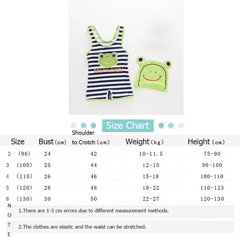 Baby Boy Girl Swimwear Kids Cartoon Frog One-piece Striped Swimsuit+Hat Set Children Summer Beach Bath Suit Swimming Clothes Boy (4)