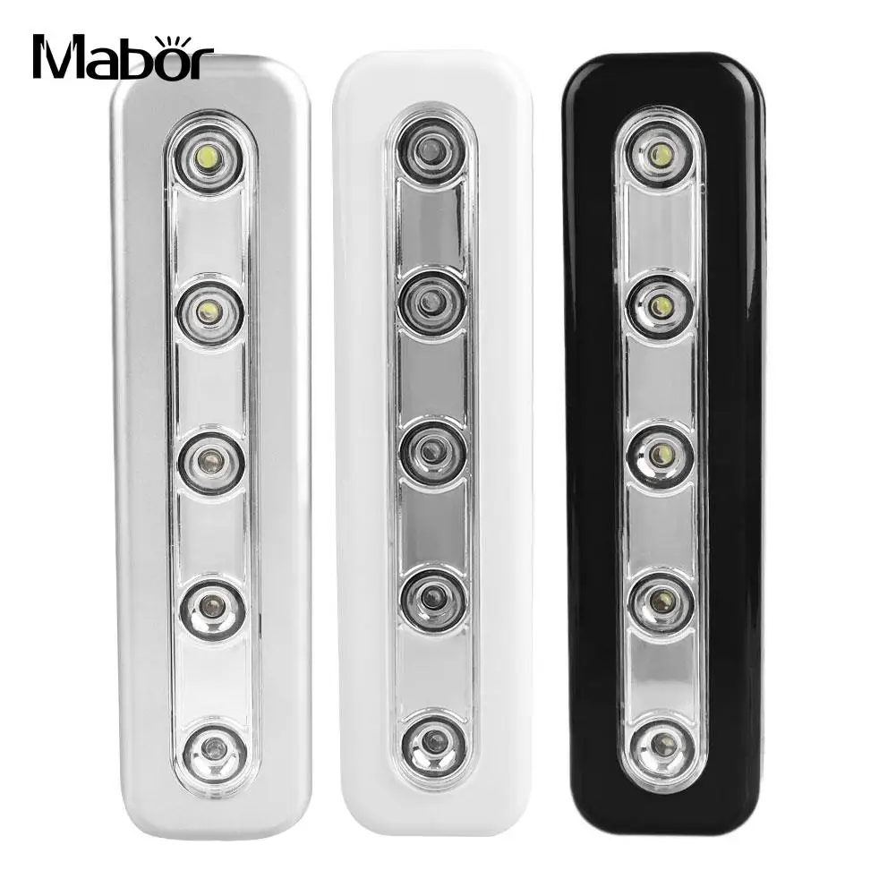 

Portable LED Touch Sensor Under Cabinet Light AAA Battery Powered 5 LEDs Diode Night Light Closet Drawer Kitchen Wall lamp