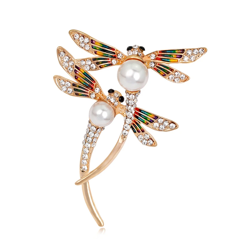 

OneckOha Enameled Dragonfly Brooch Pin Simulated Pearl Animal Pin Garment Accessories Birthday Gift
