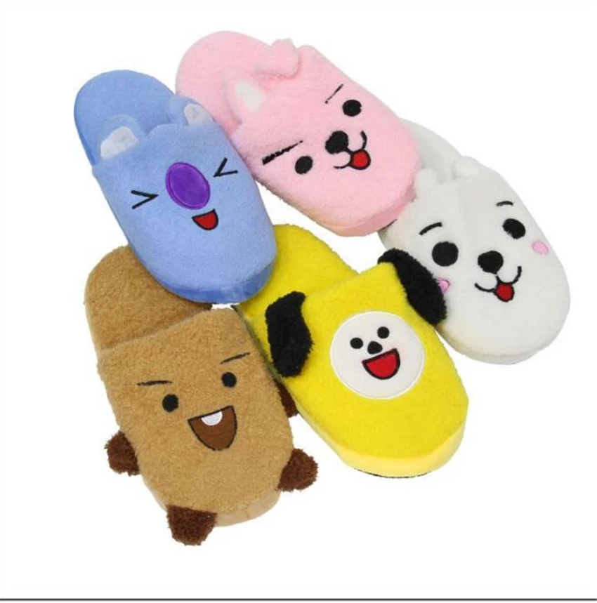 

New Arrival BTS BT21 Cartoon Plush Stuffed Slippers Household Slippers Cotton Shoes Costume Kpop Girls Cute Winter Warn Slippers