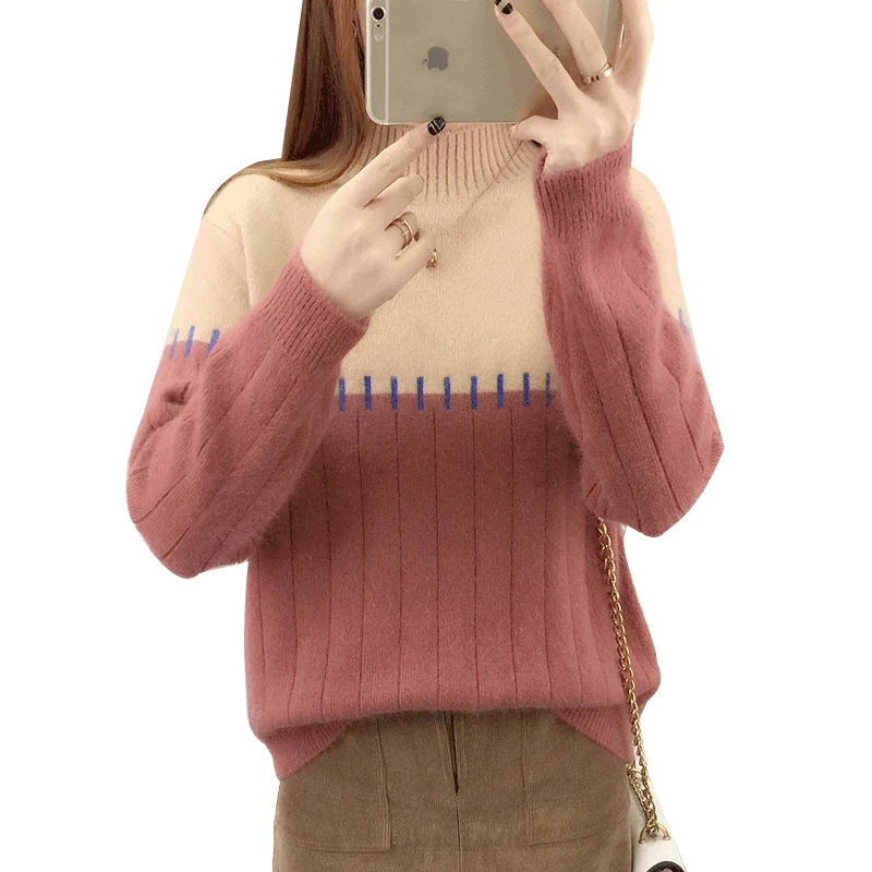 Fashion 2018 Autumn Winter Women Cashmere Sweaters And Pullovers Patchwork Thick Knitting Sweater Female Loose Sweater Jumpers Sweaters
