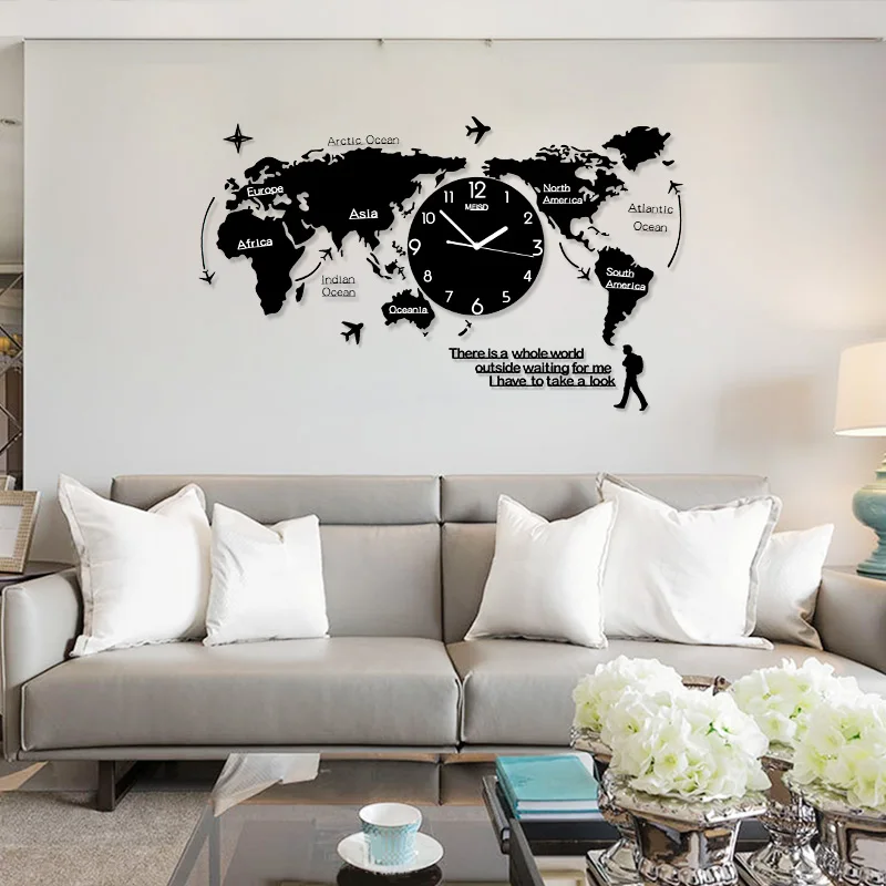 

Creative Mute World Map Shape Personality Wall Clock Home Needle Digital Quartz Wall Watch Fashion Decoration Clock Family Gifts