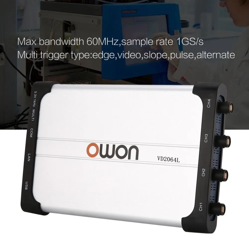 Owon VDS2064L Осциллограф портативный 100MSa/S 25 м 60 МГц 4+ 1 каналы запись USB хранения генератор сигналов мультиметр спектр