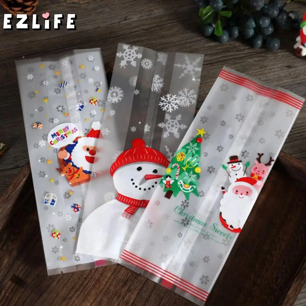 

50 Pcs Christmas Bag Santa Claus Snowman Cellophane Cookie Fudge Candy Gift Merry Christmas Biscuit Cookie Candy Bag HQI7335