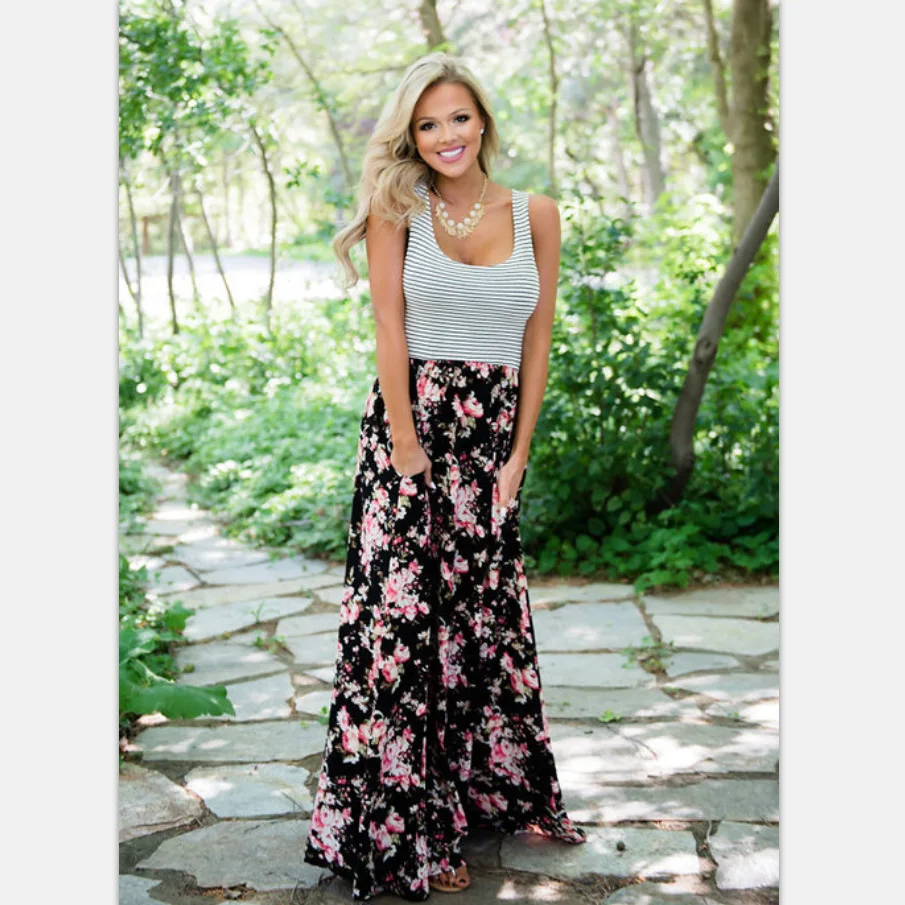 ZOGAA 2019 solid black-and-white mother daughter dresses striped patchwork sleeveless vestidos de fiesta de noche