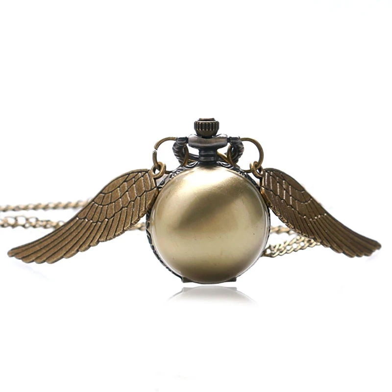 

Little Cute Golden Ball Wizard Magic Quartz Pocket Watch Clock Wings Sweater Necklace Men Women Gifts Drop Shipping