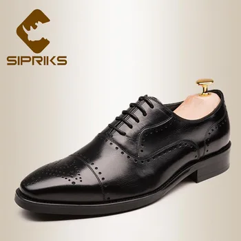 

Sipriks Mens Genuine Leather Carved Oxfords Classic European Mens Dress Brogue Shoes Square Toe Suits Gents Business Work Shoes