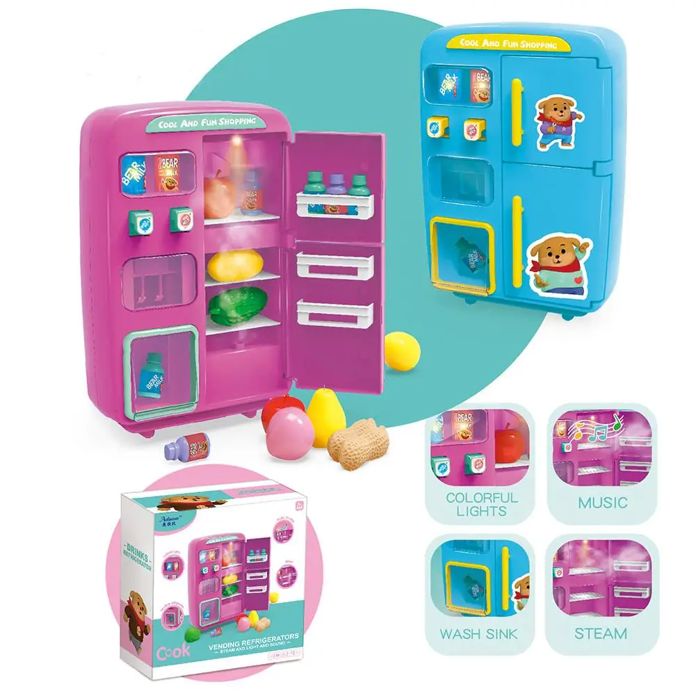 

Electric Simulation Double Refrigerator Vending Machine Play House Toy With Door Fog Function Lighting Ringing For Children Gift