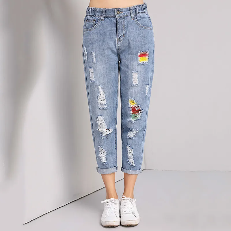 Women Denim Harem Pants Hole Boyfriend Jeans 2018 ripped