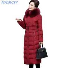 Новинка, зимние парки, женский пуховик, хлопковая куртка, Удлиненное пальто, плюс размер, 5XL, для женщин среднего возраста, утолщенный меховой воротник, с капюшоном, парки, N209