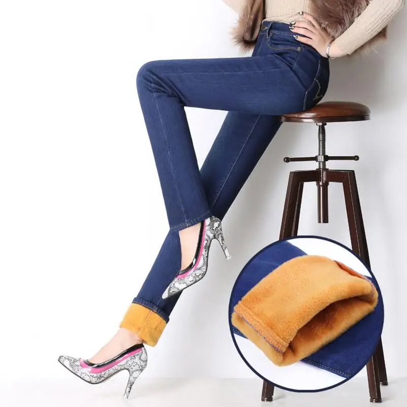 Thick Velvet Skinny Jeans Pants for Woman straight jeans elastic long pants |