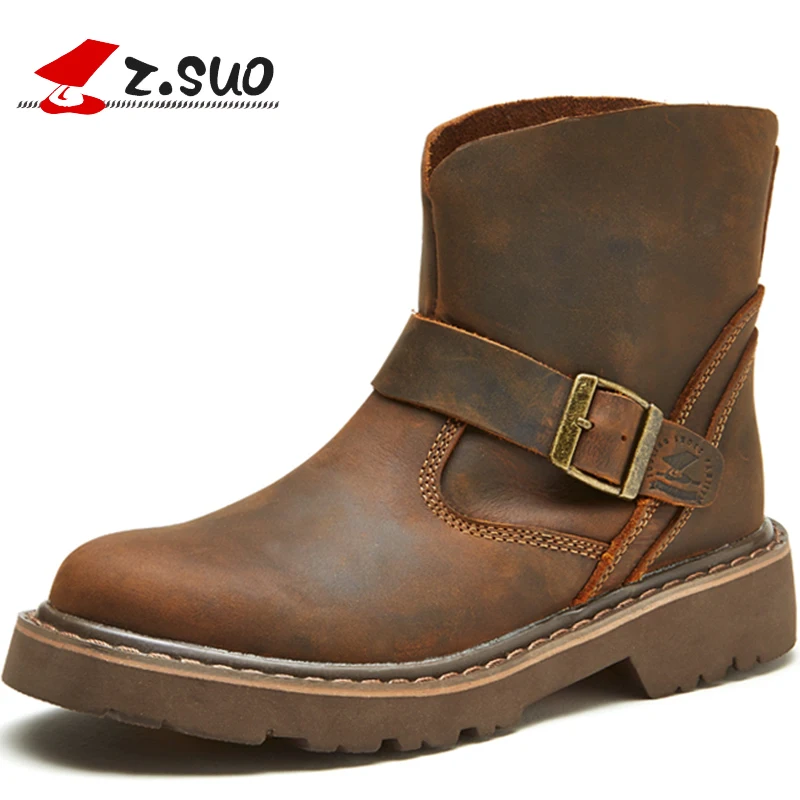 Z. Suo Moda homens sapatos de Inverno botas De Couro Genuíno Respirável/Confortável dos homens Estilo Britânico sapatos Casuais Martin