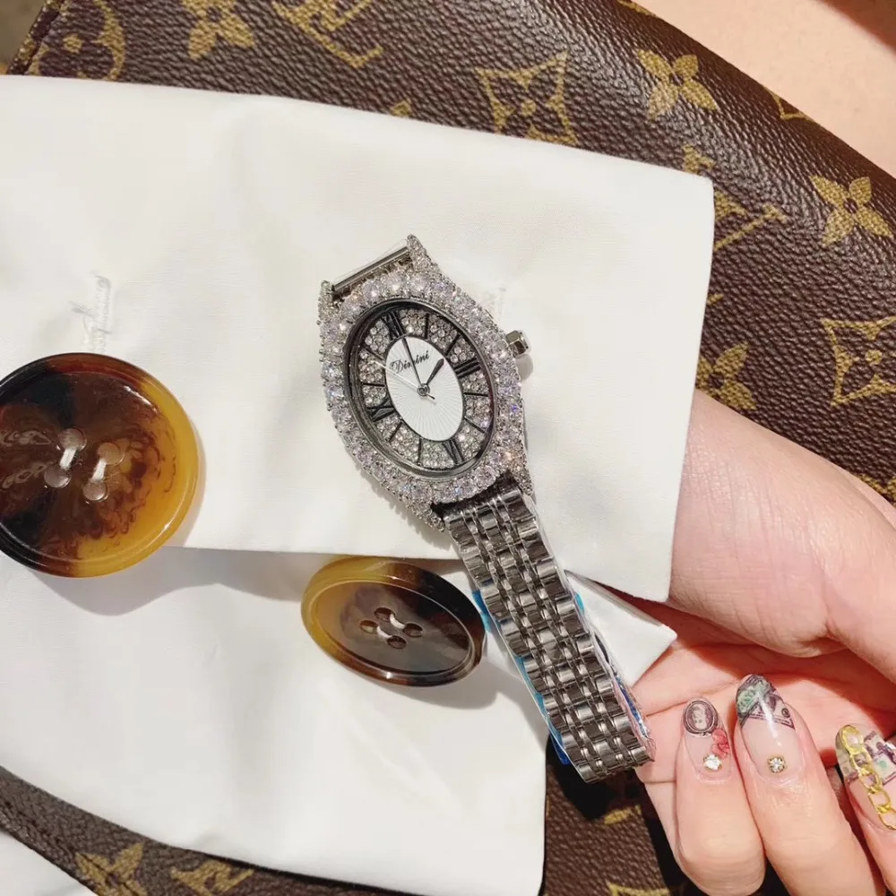 Брендовые новые женские элегантные часы в виде раковины лотоса, роскошные ювелирные часы с кристаллами, полностью стальной браслет, наручные часы, винтажные овальные часы