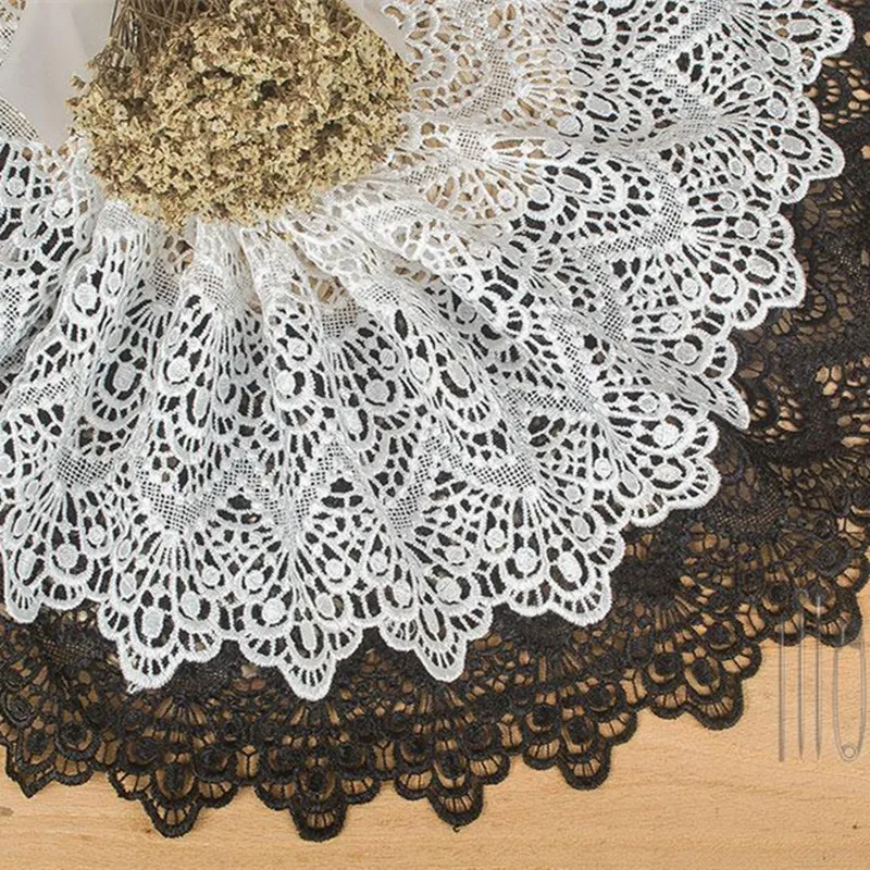 Download 19cm Width Embroidered Polyester lace White color Embroidery Lace Fabric Apparel Sewing Fabric ...