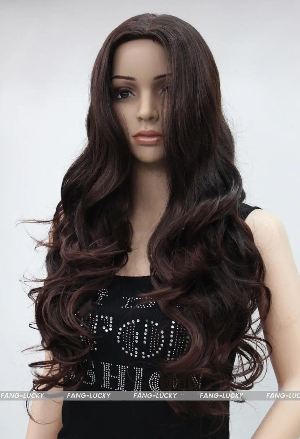 

Hot Sell!!! Cosplay Excellent Dark Auburn Long Wavy Middle Part Women Ladies Daily wig FTLC039