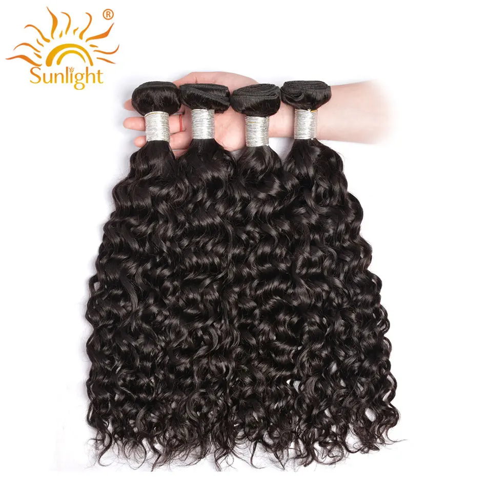 

Brazilian Water Wave Human Hair Extensions Natural Black 1/3/4 Pieces Remy Hair Weave Bundles Sunlight Human Hair Wefts 100G/PC