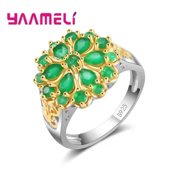 

Green Cubic Bohemia Flower Wedding Rings for Women AAA Zircon Engagement Bijoux Lady Charm Costume Jewelry Accessories